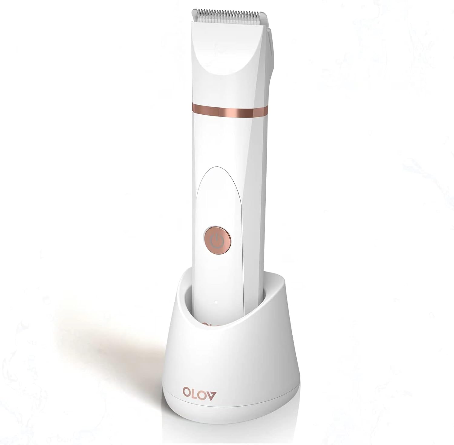 Electric Body Hair Trimmer Wet/Dry Shaver Groomer, Replaceable Ceramic Blade Heads, USB Recharge Dock, Waterproof Hygiene Razor, White