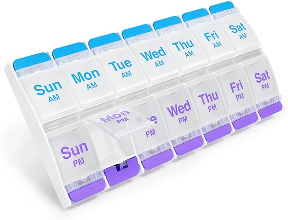EZY DOSE Push Button (7-Day) Pill Case, Medicine Planner, Vitamin Organizer, 2 Times a Day AM/PM
