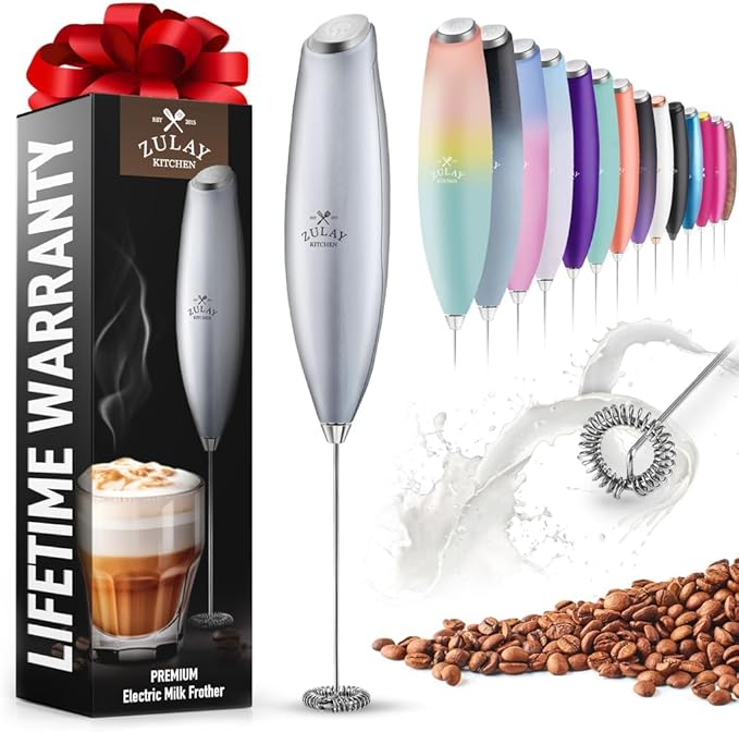 Zulay Powerful Handheld Milk Frother for Coffee with Powerful Motor