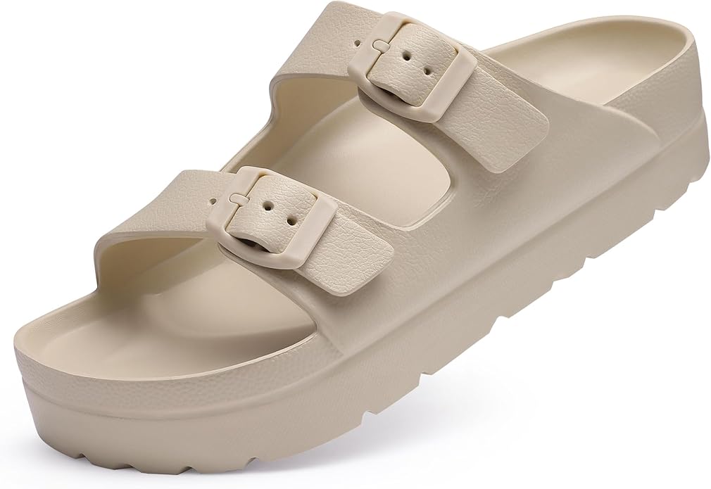 Women's Platform Sandals with Arch Support, Chunky Lightweight Foam Slip on Slides