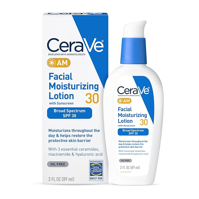 CeraVe AM Facial Moisturizing Lotion with SPF 30 Oil-Free Face Moisturizer with SPF 3 Ounce