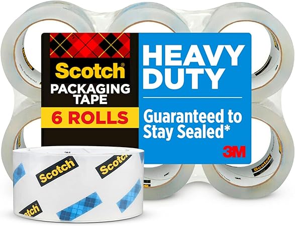 Scotch Heavy Duty Shipping Packing Tape, Clear, 1.88 in. x 54.6 yd., 6 Tape Rolls