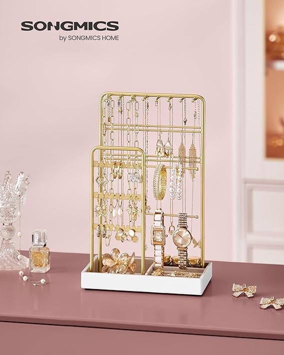 Jewelry Organizer Stand with Metal Frame, Pale Gold