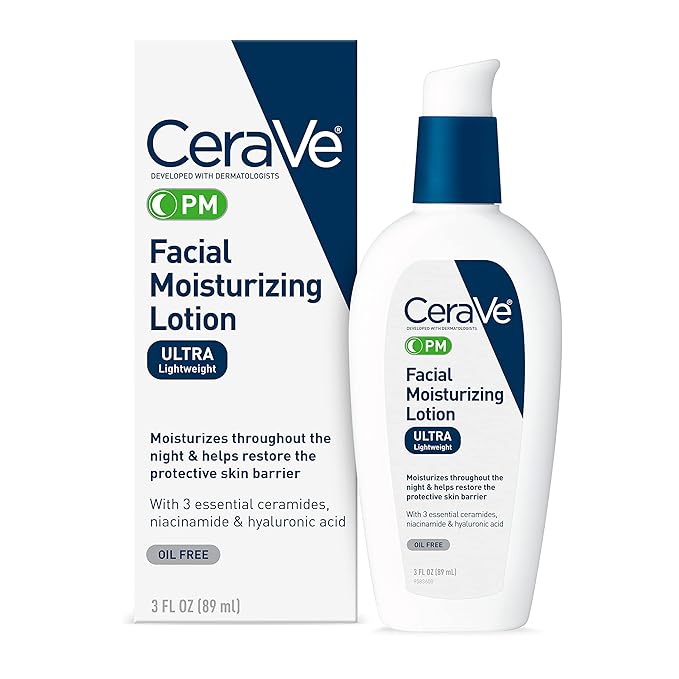 CeraVe PM Facial Moisturizing Lotion, Night Cream with Hyaluronic Acid and Niacinamide  3 Ounce