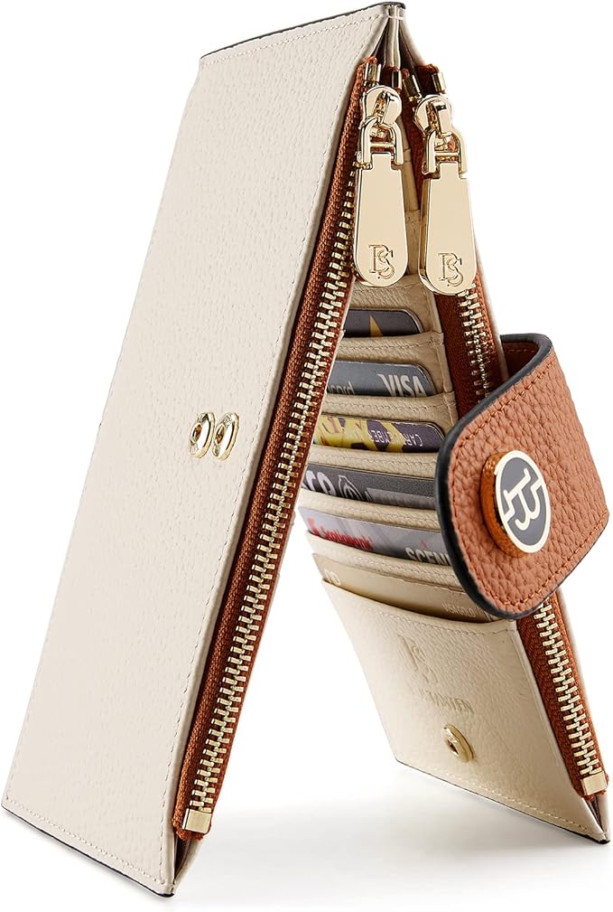 BOSTANTEN Leather Wallets for Women RFID Blocking Slim Bofild Purse Card Holder with Zipper Pocket