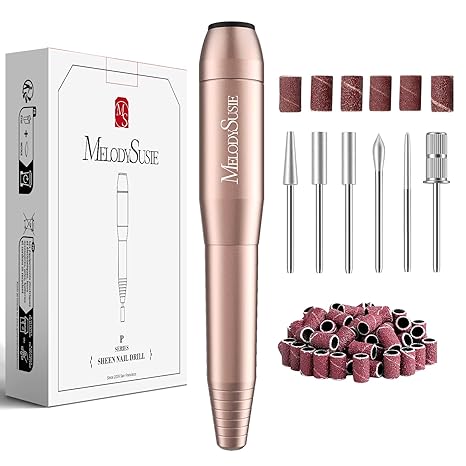 MelodySusie Electric Nail Drill Machine, Portable Manicure Pedicure Tool with Nail Drill Bits Sanding Bands Gold
